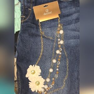 Decree Gold Necklace with White Floral and Pearl Accents